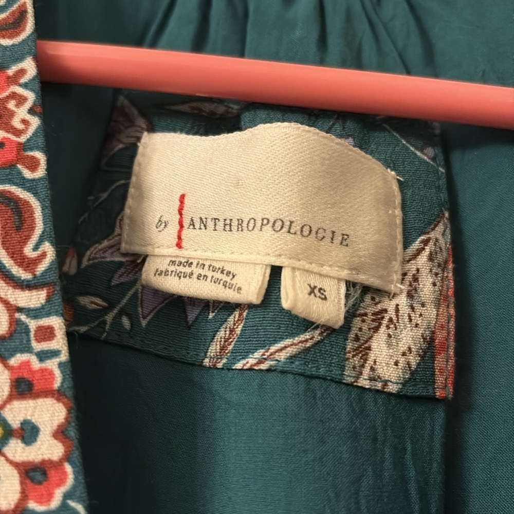 By Anthropologie Mini Dress Ruffle Sleeve V Neck Floral Peasant Print - Sz S - Picture 2 of 11